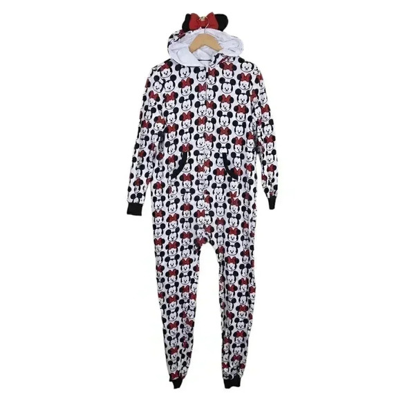 Disney Tsum  Tsum Minnie Mickey Mouse Hooded One-Piece Pajamas Onesie Medium - Picture 2 of 14